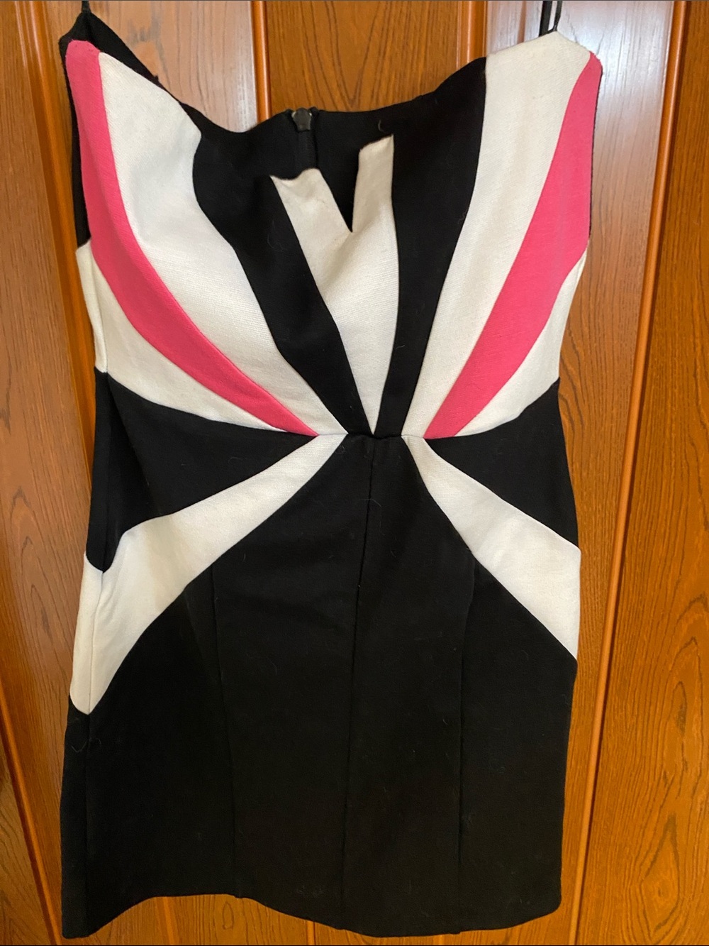 Vintage Black, White & Pink Colorblock Strapless Dress